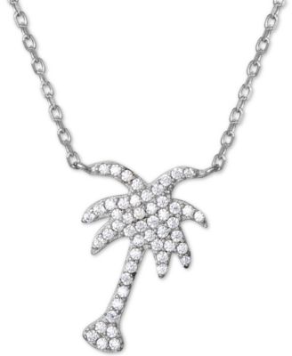 Giani Bernini Cubic Zirconia Palm Tree Pendant Necklace in  Sterling Silver, 16" + 2" extender, Created for Macy's