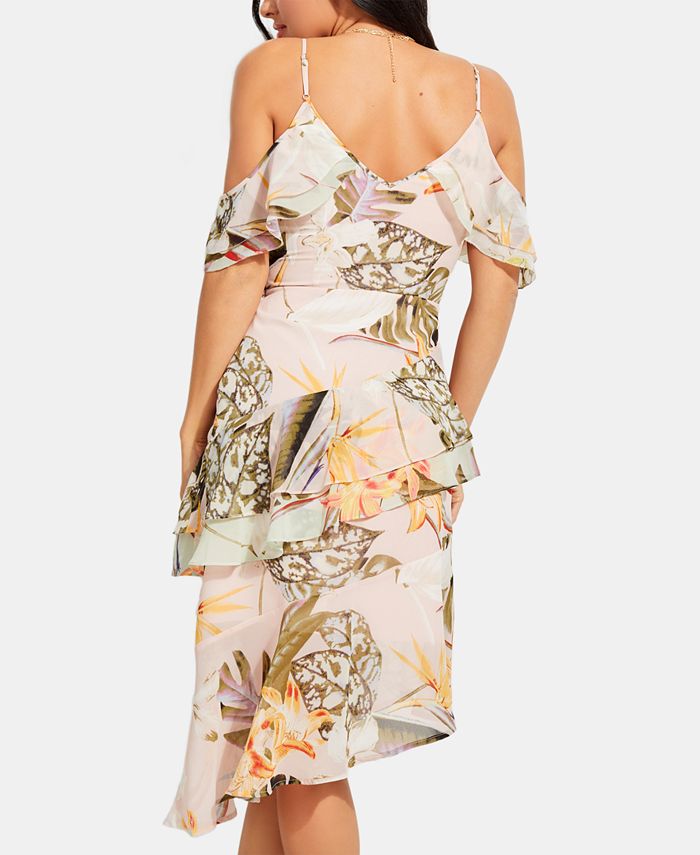 GUESS Printed Cold-Shoulder Dress - Macy's