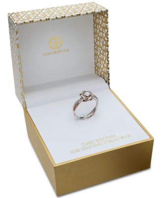 Cubic Zirconia Love Knot Ring in 18k Rose Gold Over Sterling Silver and Sterling Silver, Created for Macy's