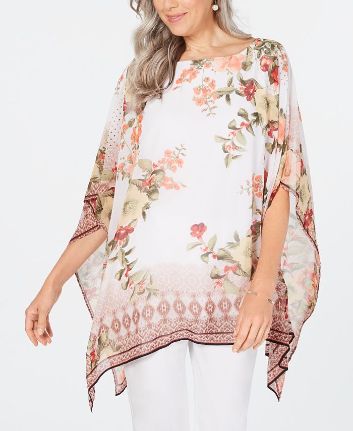 JM Collection Printed Poncho Top, Created for Macy's - Macy's