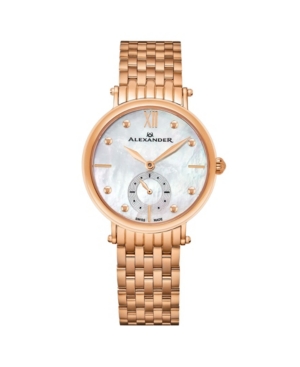 image of Alexander Watch A201B-03, Ladies Quartz Small-Second Watch with Rose Gold Tone Stainless Steel Case on Rose Gold Tone Stainless Steel Bracelet