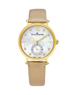 image of Alexander Watch AD201-02, Ladies Quartz Small-Second Watch with Yellow Gold Tone Stainless Steel Case on Gold Satin Strap