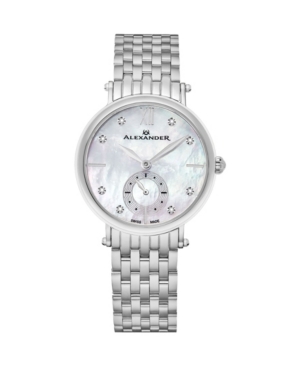 image of Alexander Watch AD201B-01, Ladies Quartz Small-Second Watch with Stainless Steel Case on Stainless Steel Bracelet