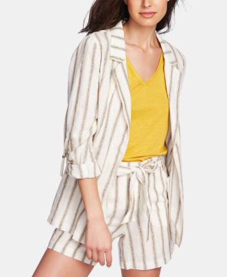 VCAY Striped Print Roll Tab Sleeve Blazer &  Shorts Set main image 0