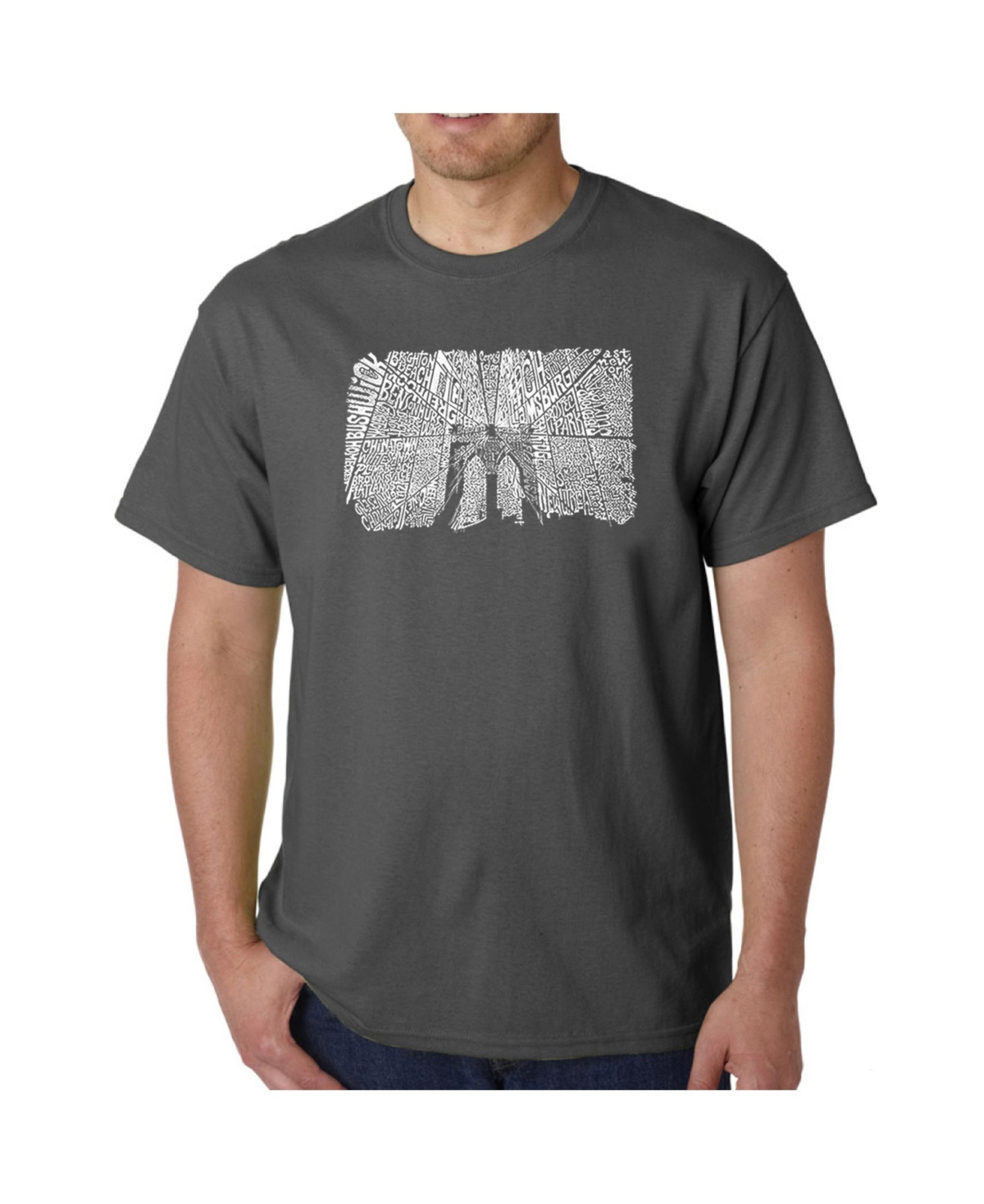 La Pop Art Mens Word Art T-Shirt - Brooklyn Bridge