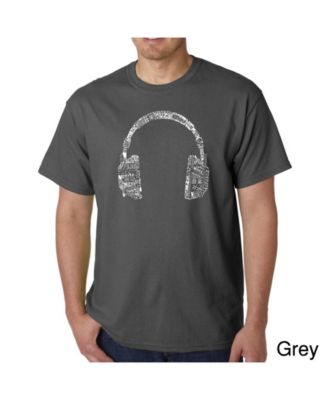 Mens Word Art T-Shirt - Headphones - Music in Different Languages