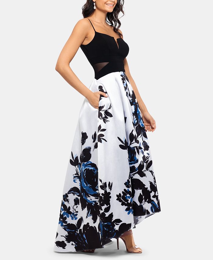 XSCAPE Solid & Floral High-Low Gown - Macy's