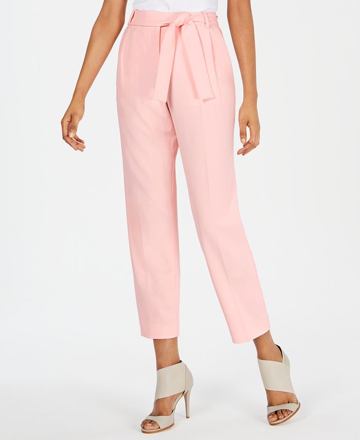 Calvin Klein Petite Belted Cropped Pants - Macy's