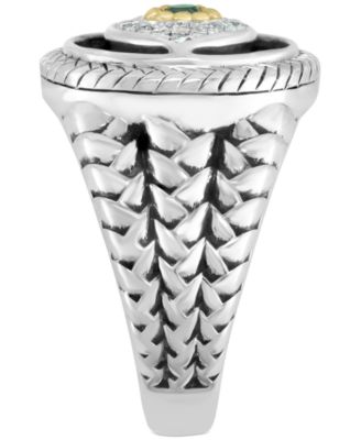 EFFY&reg; Men's Multi-Gemstone & Diamond (1/10 ct. t.w.) Evil Eye Ring in Sterling Silver & 14k Gold