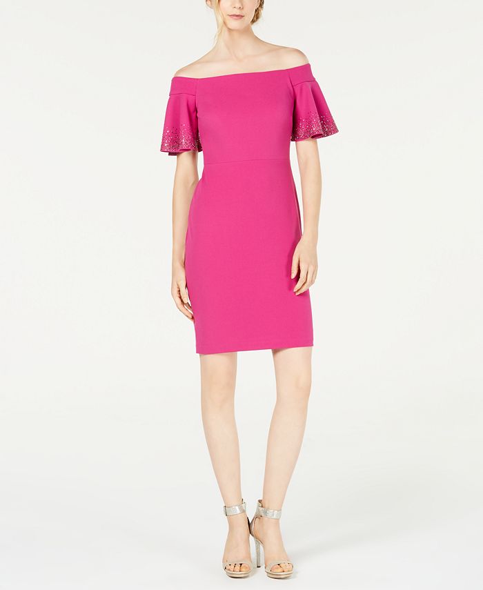 Buy Calvin Klein women embellished off the shoulder scuba dress