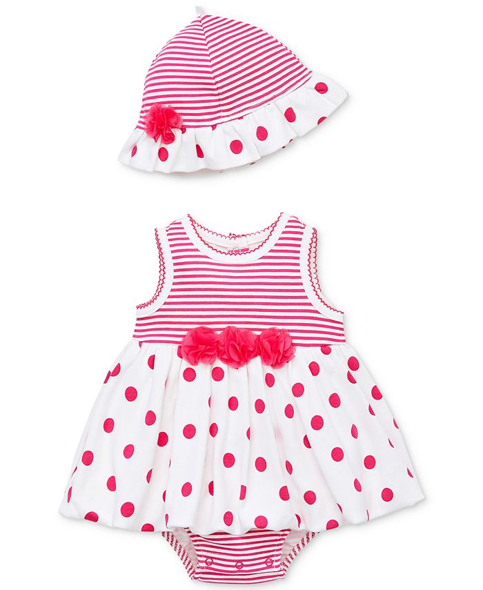 Little Me Baby Girls 2-Pc. Polka-Dot Cotton Popover & Hat Set - Macy's