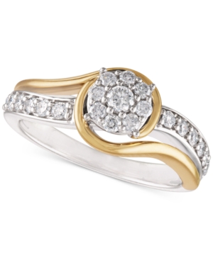 image of Two-Tone Diamond Cluster Bridal Ring (1/2 ct. t.w.) in 14k White Gold and 14k Gold