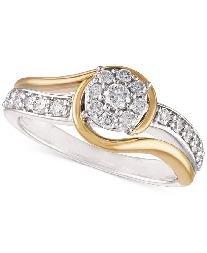 Macy's - Two-Tone Diamond Cluster Bridal Ring (1/2 ct. t.w.) in 14k White Gold and 14k Gold