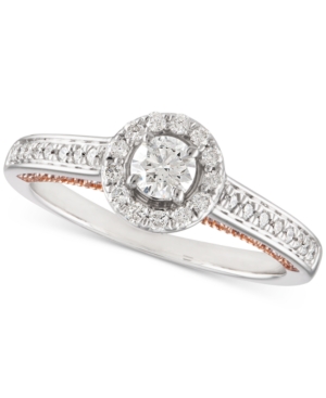 image of Diamond Halo Engagement Ring (1/2 ct. t.w.) in 14k White Gold and 14k Rose Gold