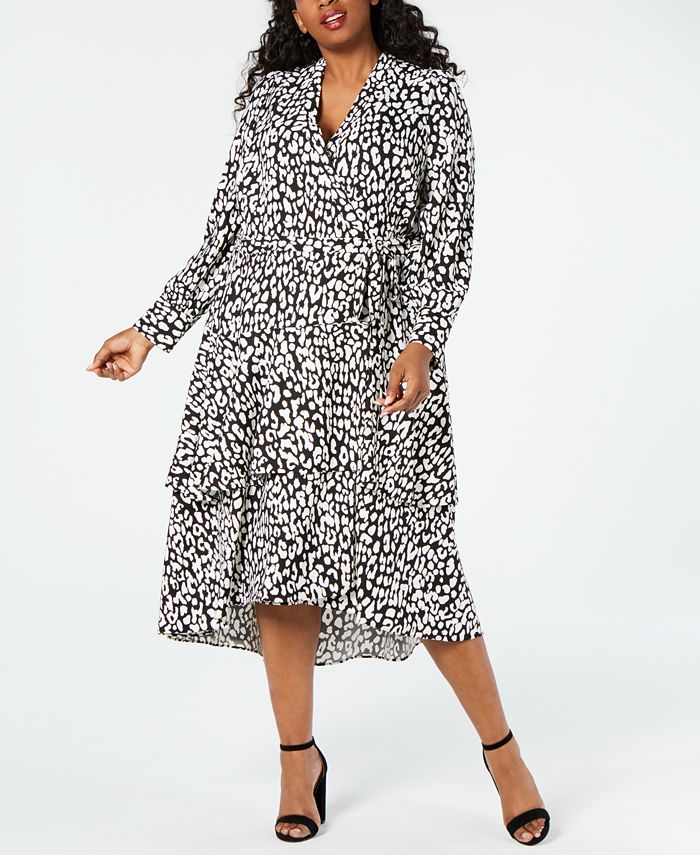 Calvin Klein Plus Size Animal-Print Wrap Midi Dress - Macy's