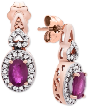 image of Certified Ruby (1-1/5 ct. t.w.) & Diamond (1/4 ct. t.w.) Drop Earrings in 14k Rose Gold