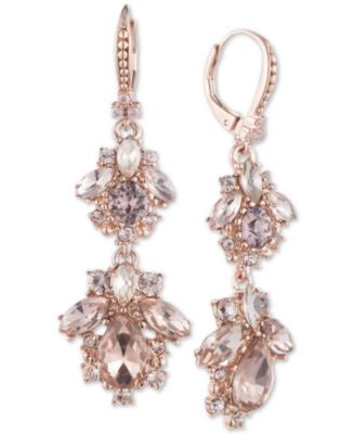 Marchesa Rose Gold-Tone Crystal Cluster Double Drop Earrings - Macy's