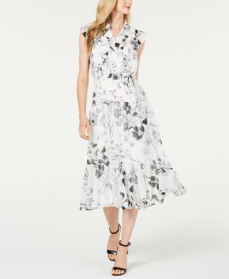 Calvin Klein Floral Chiffon Shirtdress on Sale, SAVE 60%.