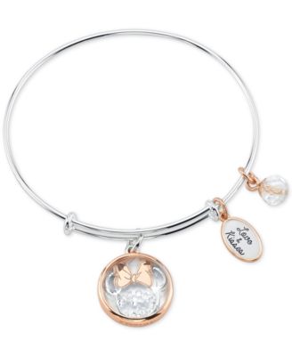 Disney - Minnie Mouse Charm Bangle Bracelet in Stainless Steel & Rose Gold-Tone