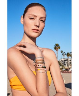 Triple Strand Multi-Bead Link Evil-Eye Charm in Gold-Tone Silver Plated