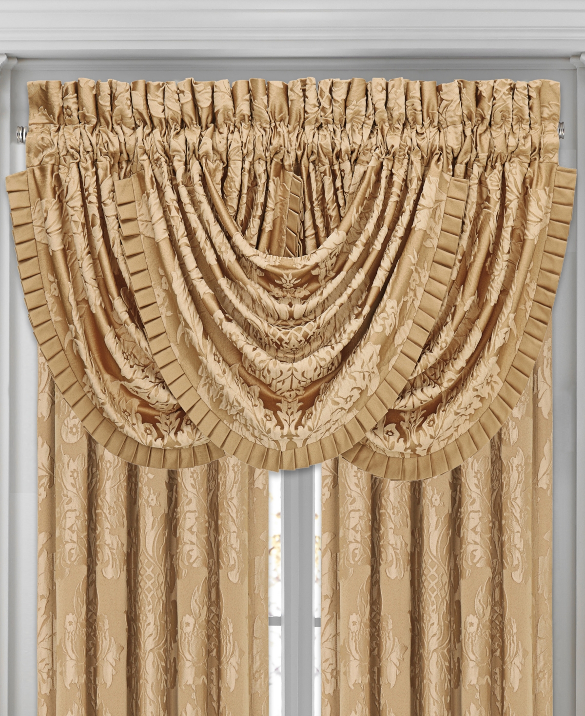 Five Queens Court Colonial Waterfall Window Valance Bedding In Gold