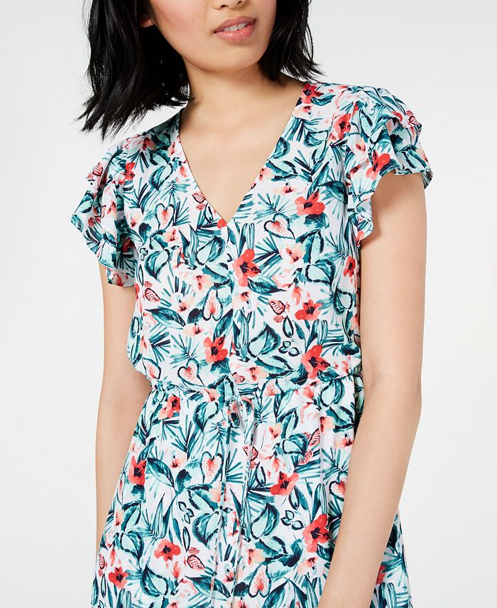 Maison Jules Women's Printed Flutter Sleeve Dress Navy Size S