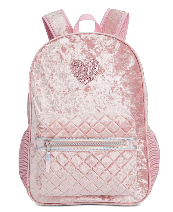 Pink crushed velvet backpack hotsell