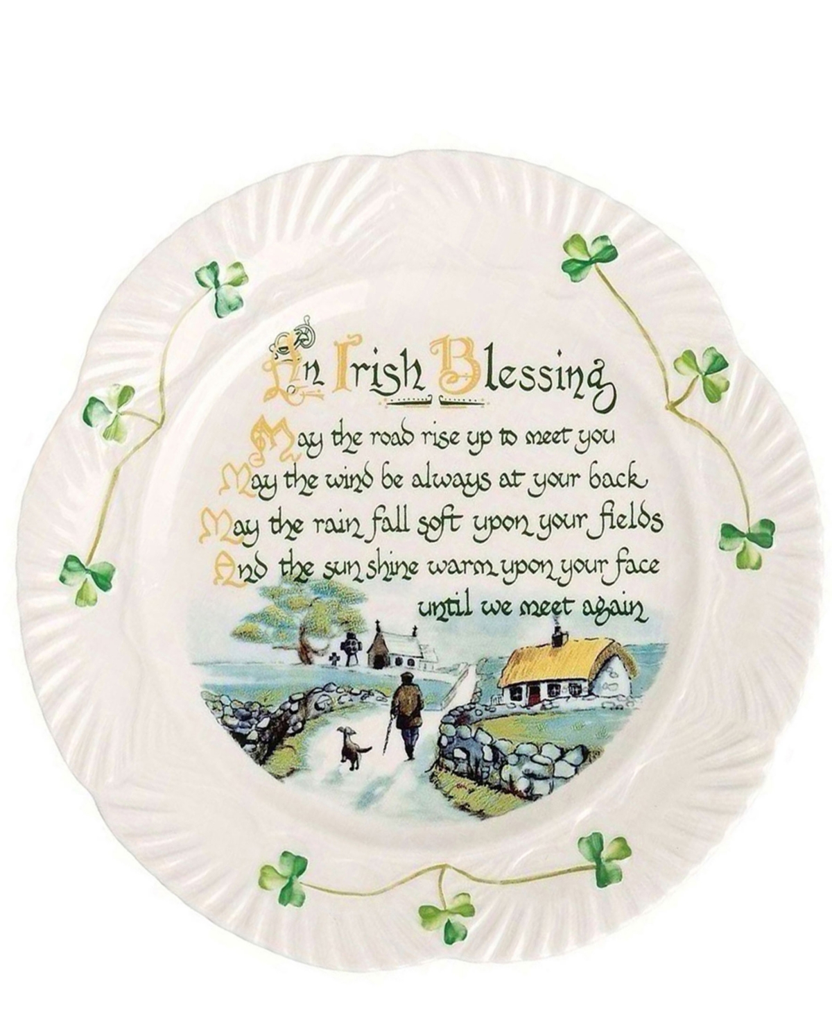 Belleek Pottery An Irish Blessing Plate In Open White