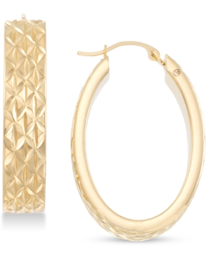image of Signature Gold Diamond Accent Textured Oval Hoop Earrings in 14k Gold Over Resin, Created for Macy-s