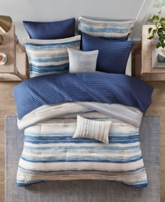 Marina Printed Seersucker 8-Pc. Comforter and Coverlet Set, Full/Queen