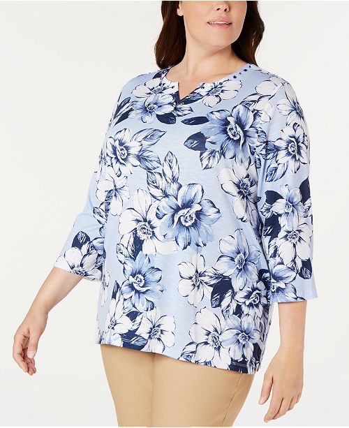 Alfred Dunner Plus Size Classic Printed 3/4-Sleeve Top & Reviews - Tops ...
