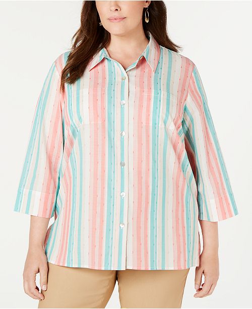 Alfred Dunner Plus Size Santa Fe Striped Textured Blouse