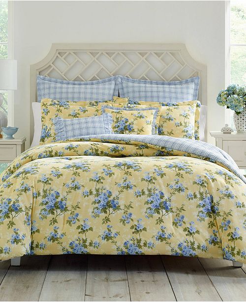 Laura Ashley Cassidy Pastel Yellow Comforter Set, Full/Queen & Reviews Comforters Fashion