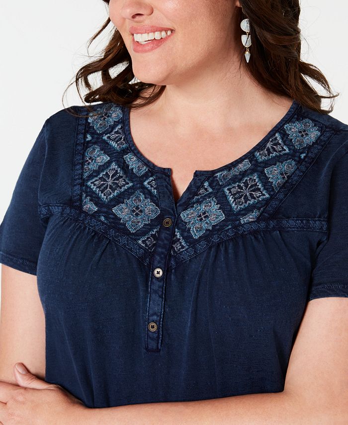 Style & Co Plus Size Cotton Embroidered Handkerchief-Hem Top, Created ...
