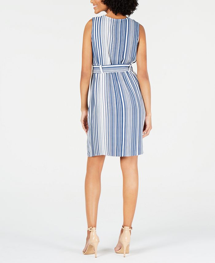 Monteau Petite Belted Striped A-Line Dress - Macy's