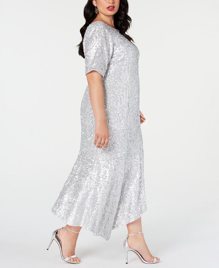 Adrianna Papell Plus Size Sequined Asymmetrical Midi Dress - Macy's