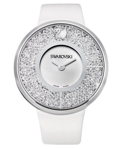 Swarovski Watch, Women's Swiss Crystalline White Calfskin Leather Strap 40mm 1135989