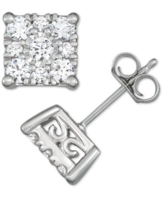 Diamond Square Cluster 1 3 Or 1 Ct. T.W. Stud Earrings In 14k Gold