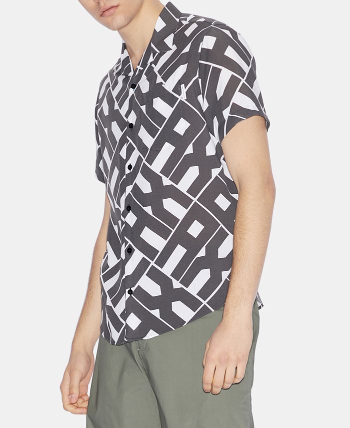 A|X Armani Exchange Men's Slim-Fit Allover Pop-Logo Short Sleeve Button ...