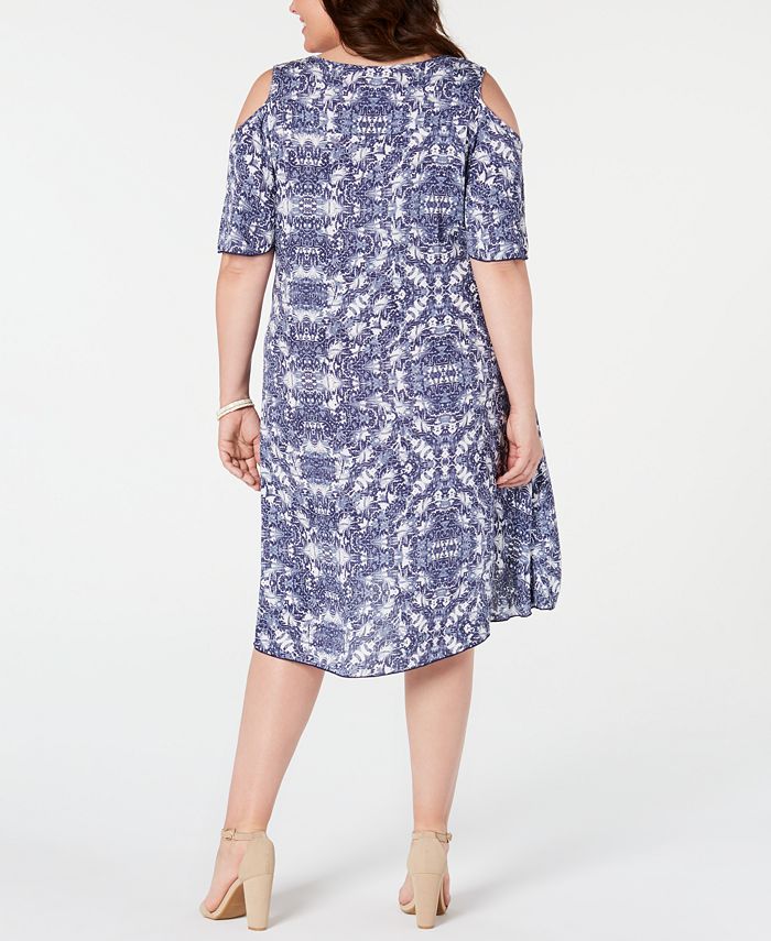 NY Collection Petite Plus Size Printed Cold-Shoulder Dress - Macy's