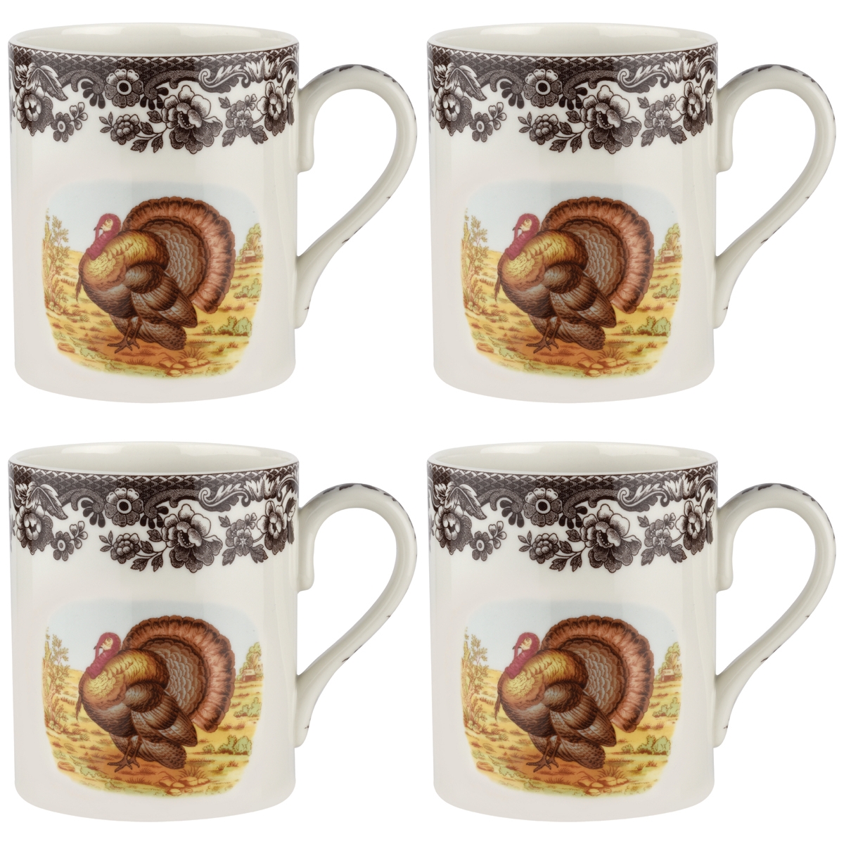 Woodland Turkey Mugs, Set of 4 - Brown