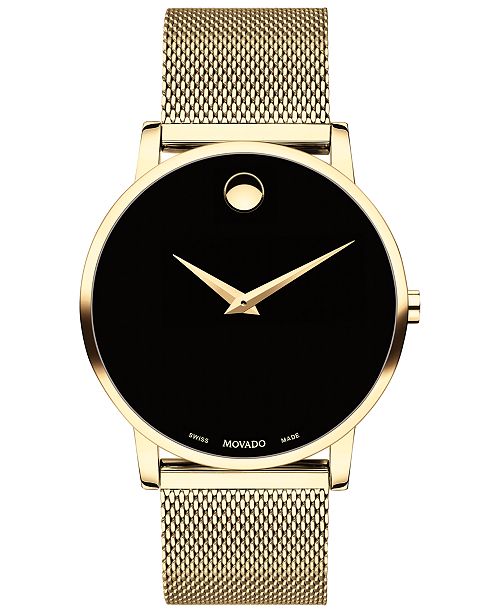 Movado Men S Swiss Museum Gold Tone Pvd Stainless Steel Mesh Bracelet Watch 40mm Reviews All Fine Jewelry Jewelry Watches Macy S