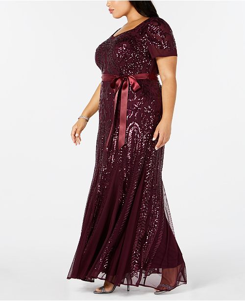 r & m richards plus size sequined godet gown