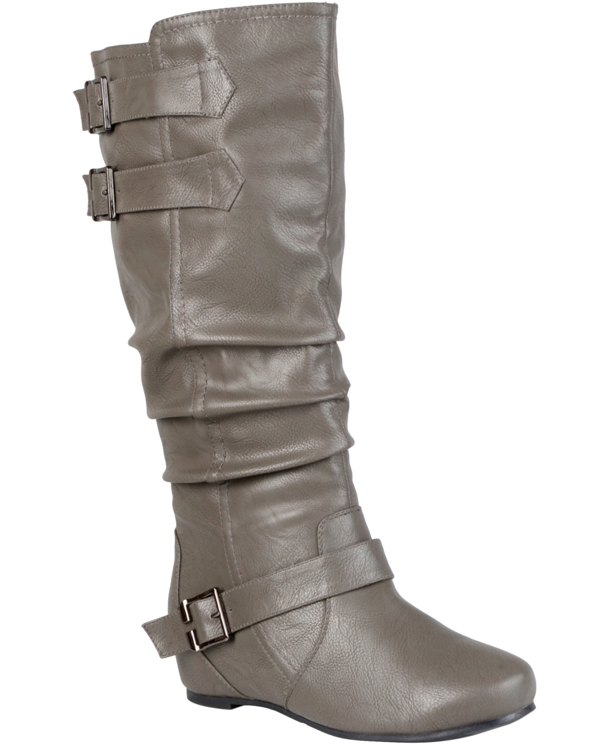 Journee Collection Women's Tiffany Wide Calf Slouch Buckle Mid Shaft Boots In Gray