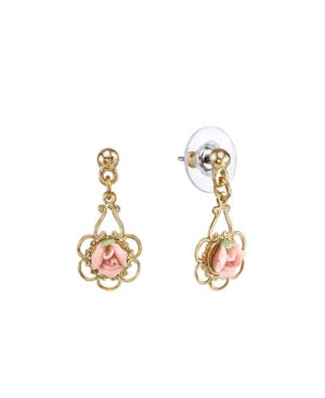 image of 2028 Gold-Tone Porcelain Rose Drop Earrings
