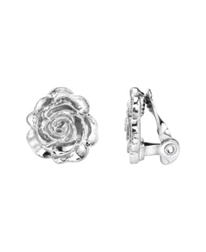 image of 2028 Silver-Tone Flower Button Clip Earrings