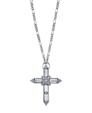 image of 2028 Silver Tone Large Crystal Cross Pendant Necklace 28