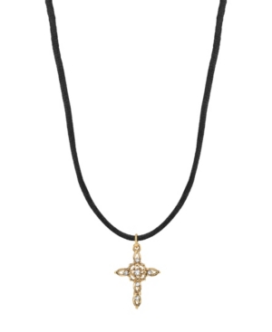 image of 2028 14K Gold Dipped Crystal Cross Neck On Satin String 15