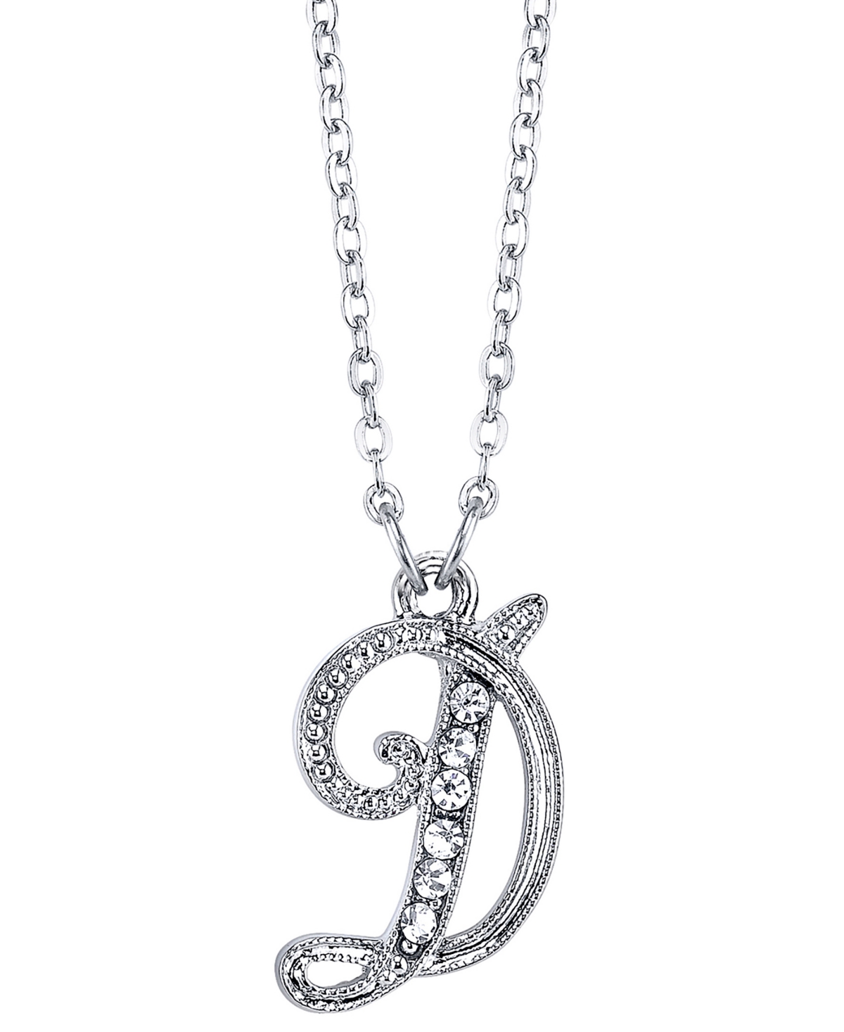 2028 Silver-tone Crystal Initial Necklace 16" Adjustable In White
