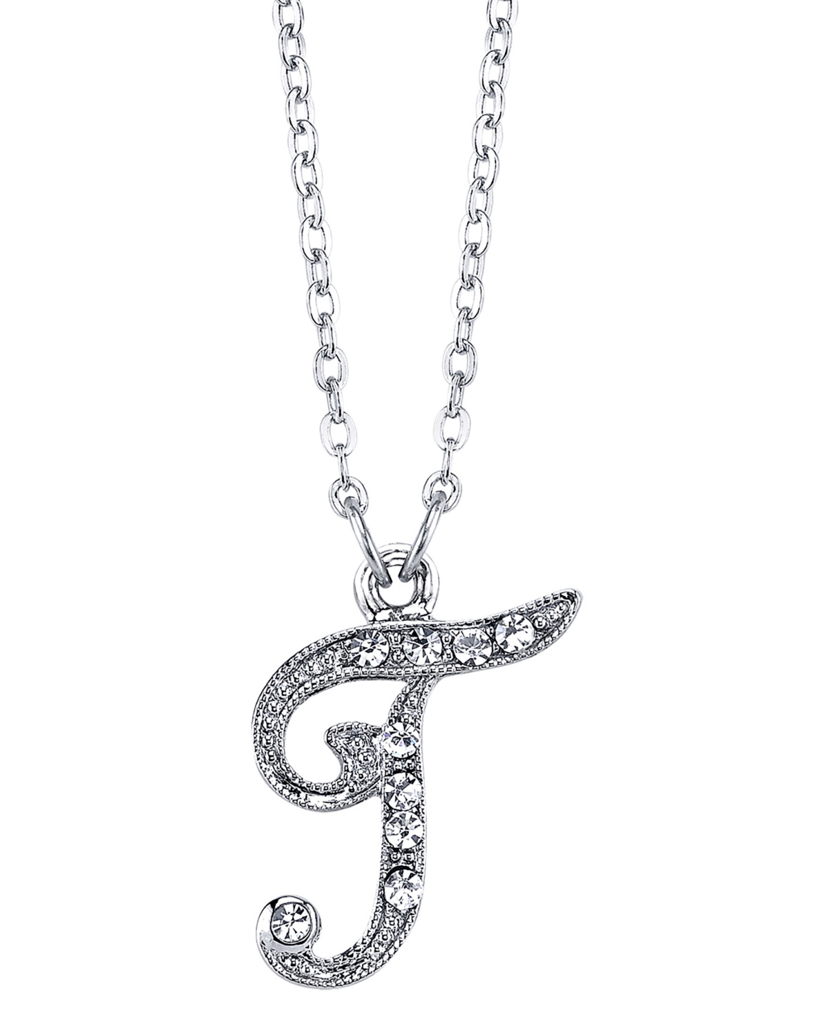 2028 Silver-tone Crystal Initial Necklace 16" Adjustable In White